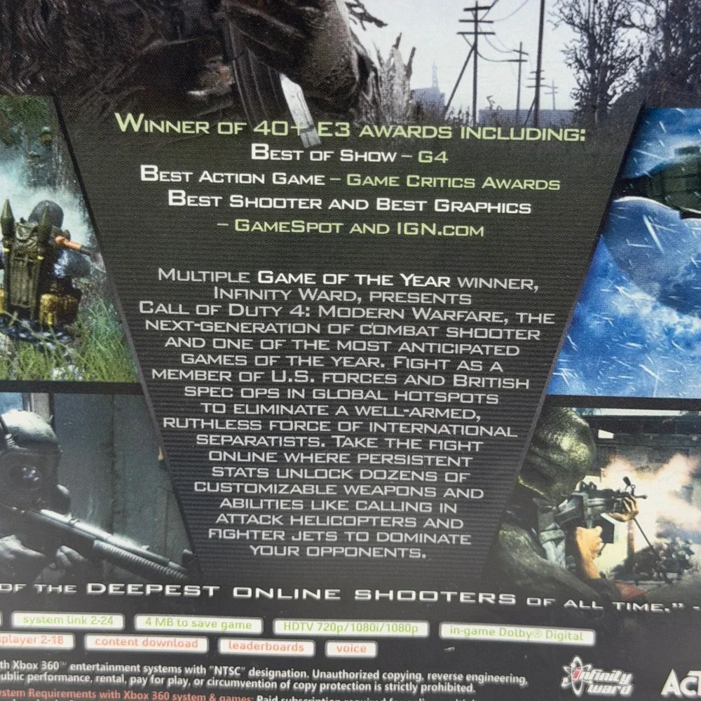 Call of Duty 4 Modern Warfare Xbox 360 Activision Infinity Ward FPS Video Game
